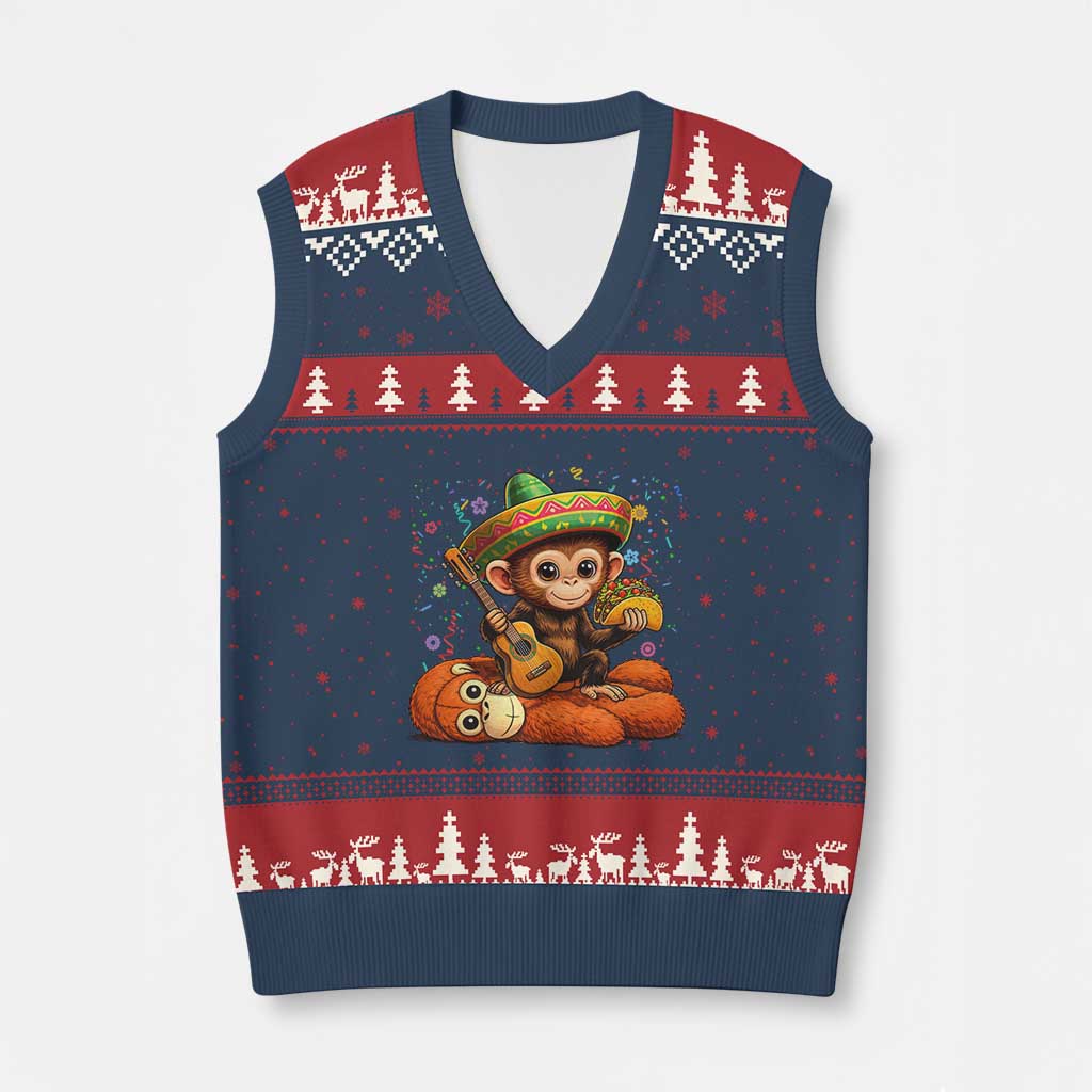 Cute Punch Baby Monkey Cinco De Mayo V-Neck Knit Sweater Vest Funny Animal Gift