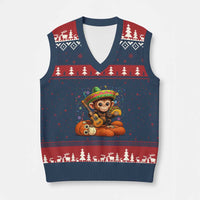 Cute Punch Baby Monkey Cinco De Mayo V-Neck Knit Sweater Vest Funny Animal Gift