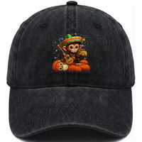 Cute Punch Baby Monkey Cinco De Mayo Washed Cotton Baseball Cap Funny Animal Gift