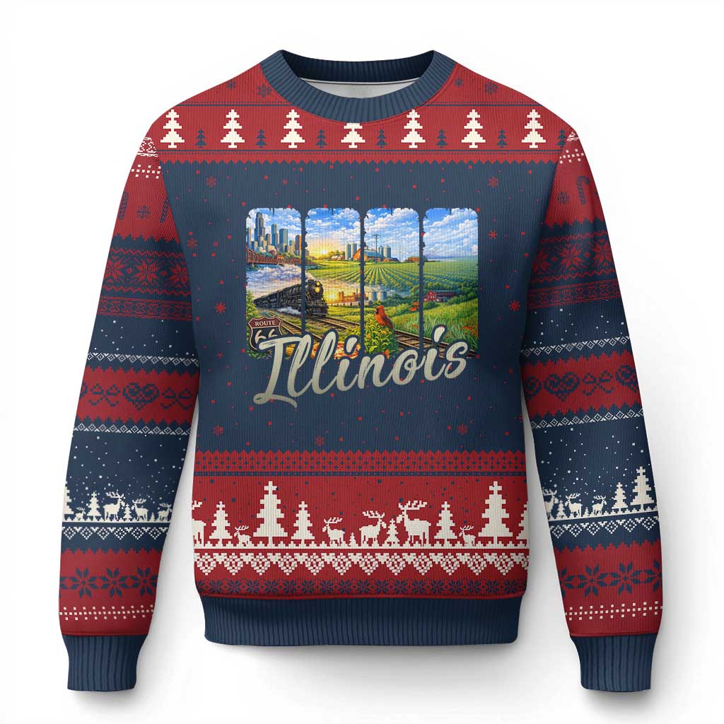 Vintage Illinois State Route Highway 66 Ugly Christmas Sweater Southwest Souvenir