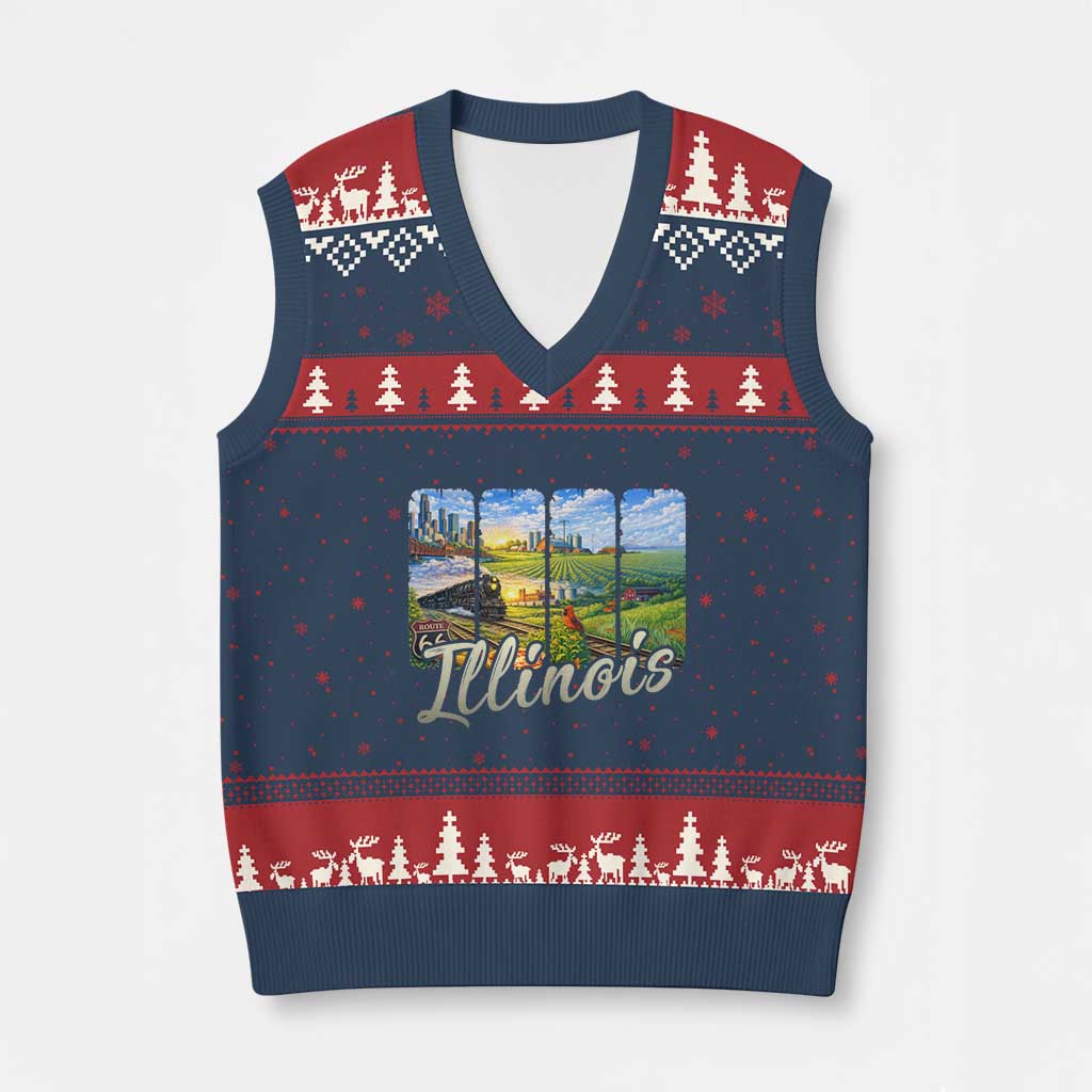 Vintage Illinois State Route Highway 66 V-Neck Knit Sweater Vest Southwest Souvenir