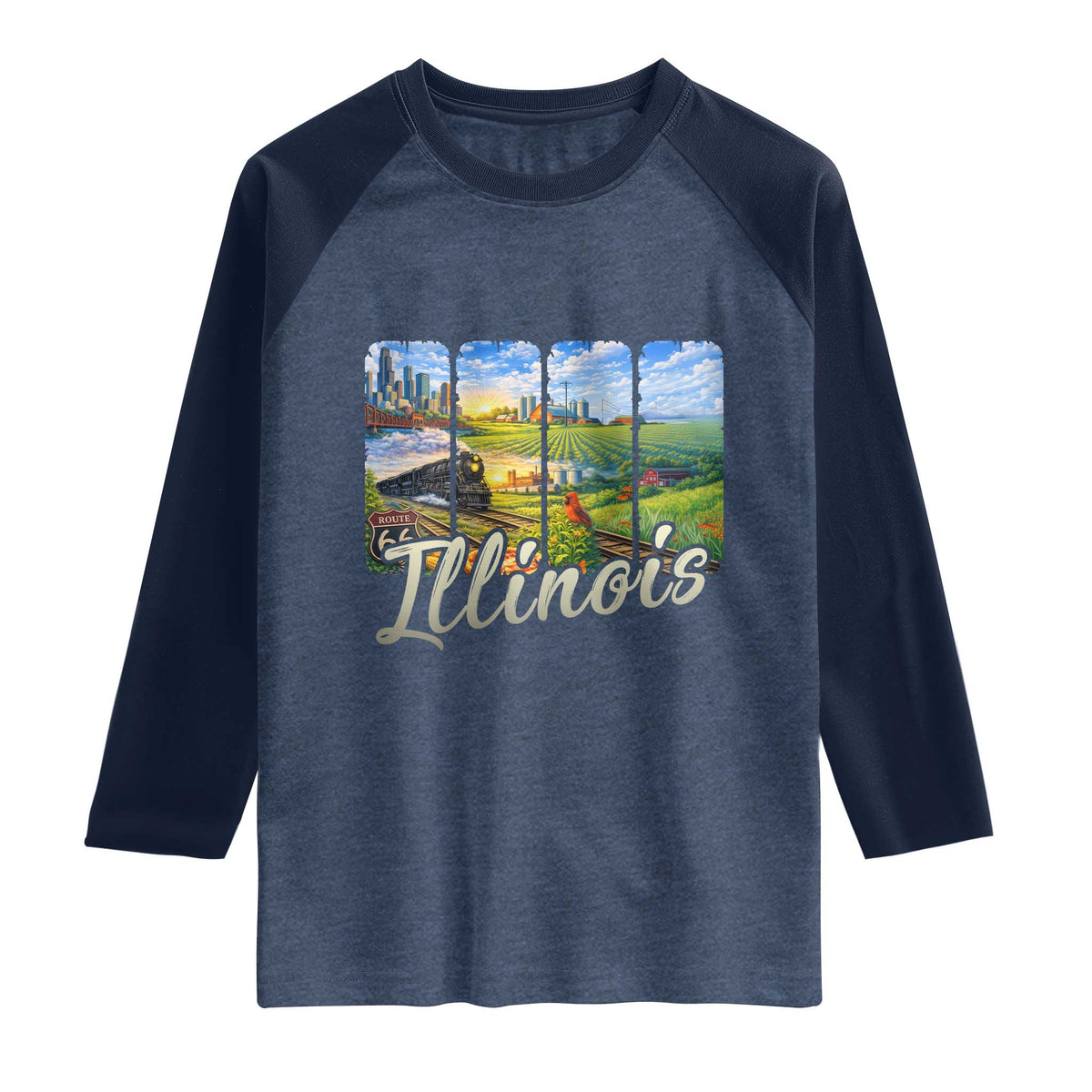 Vintage Illinois State Route Highway 66 Raglan Shirt Southwest Souvenir