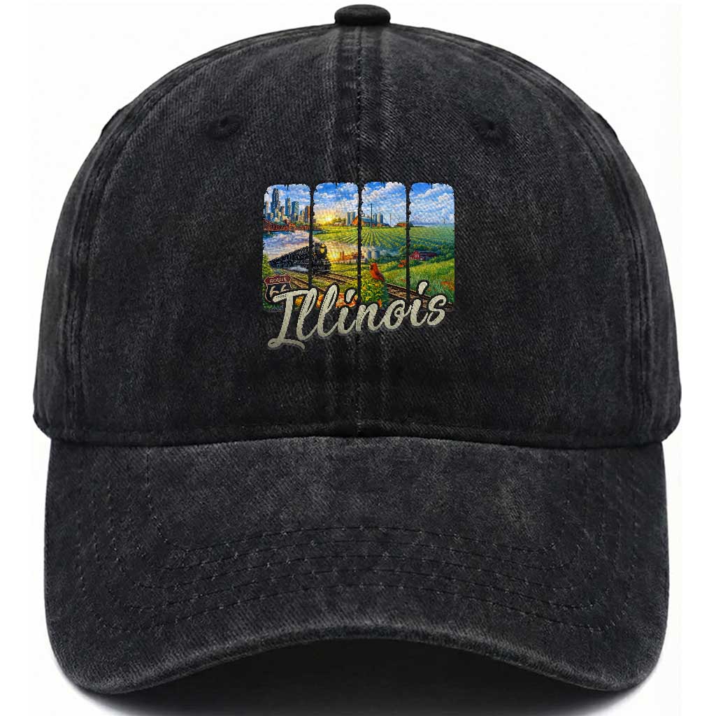 Vintage Illinois State Route Highway 66 Washed Cotton Baseball Cap Southwest Souvenir