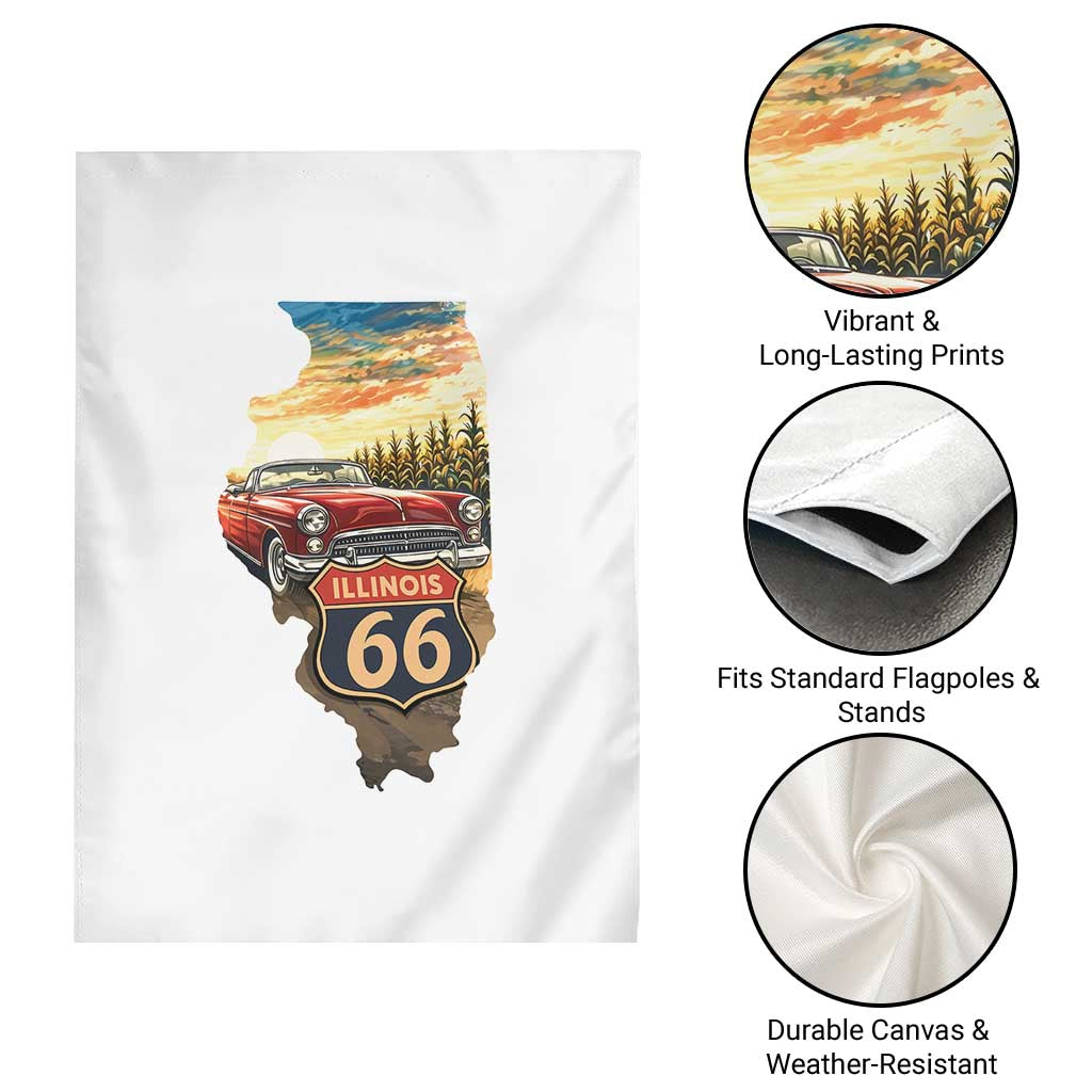 Route Highway 66 Illinois State Pride Garden Flag Mother Road Travel Gift
