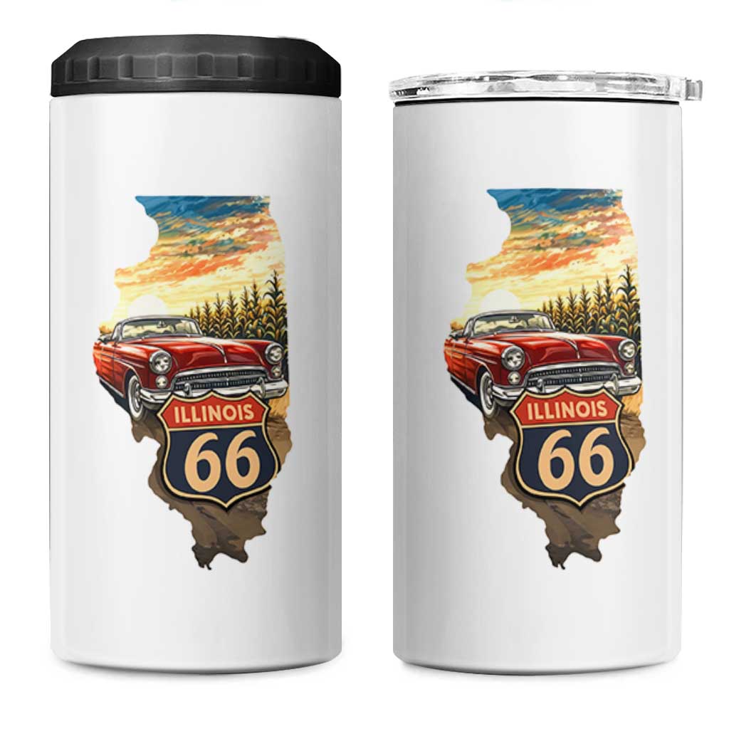 Route Highway 66 Illinois State Pride 4 in 1 Can Cooler Tumbler Mother Road Travel Gift