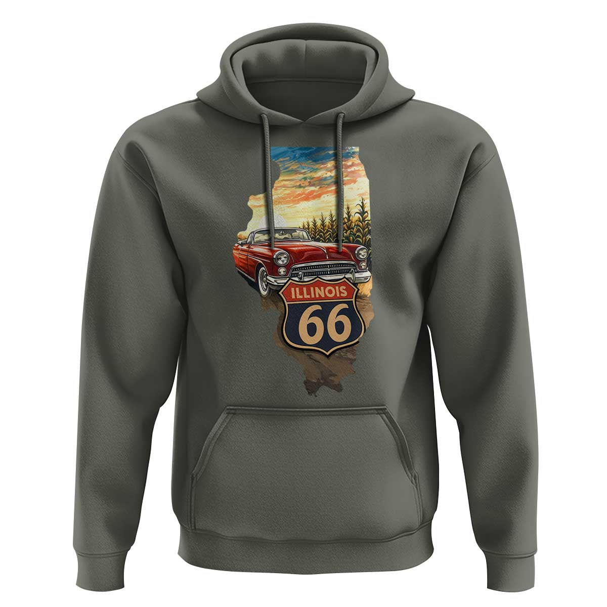 Route Highway 66 Illinois State Pride Hoodie Mother Road Travel Gift