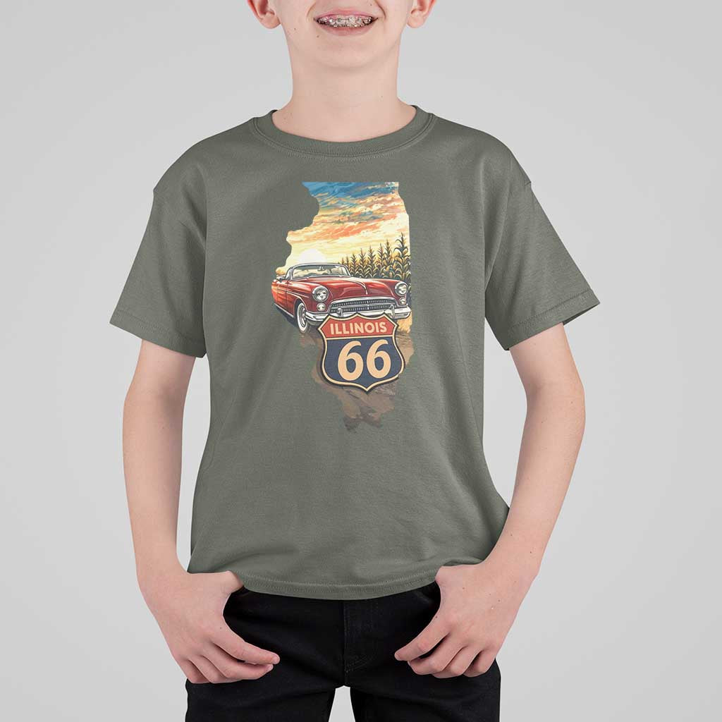 Route Highway 66 Illinois State Pride T Shirt For Kid Mother Road Travel Gift