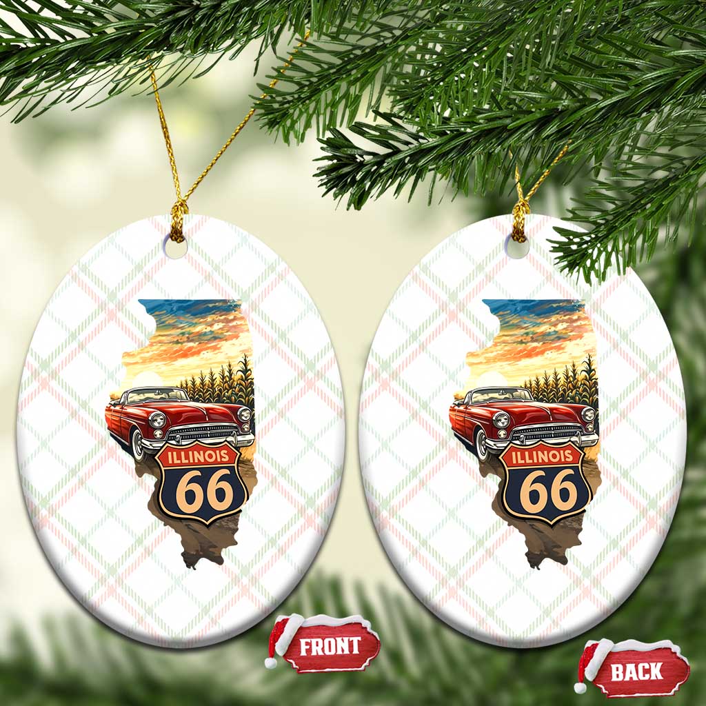Route Highway 66 Illinois State Pride Ceramic Ornament Mother Road Travel Gift