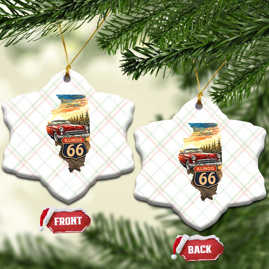Route Highway 66 Illinois State Pride Ceramic Ornament Mother Road Travel Gift