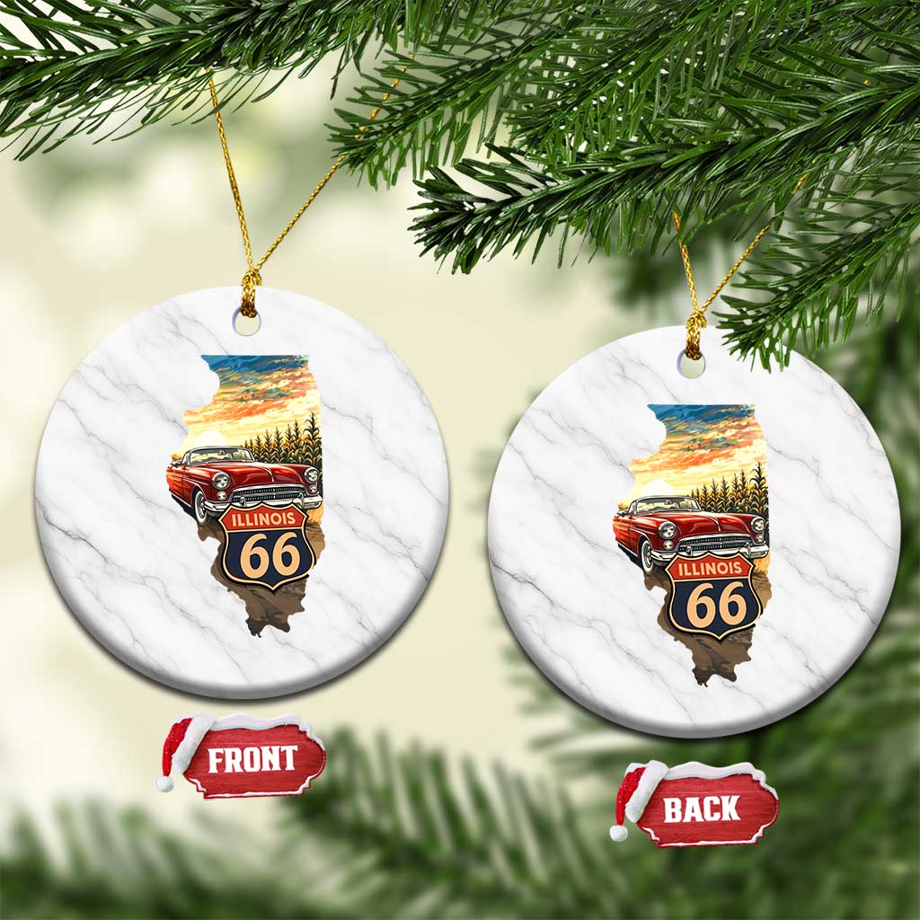 Route Highway 66 Illinois State Pride Ceramic Ornament Mother Road Travel Gift