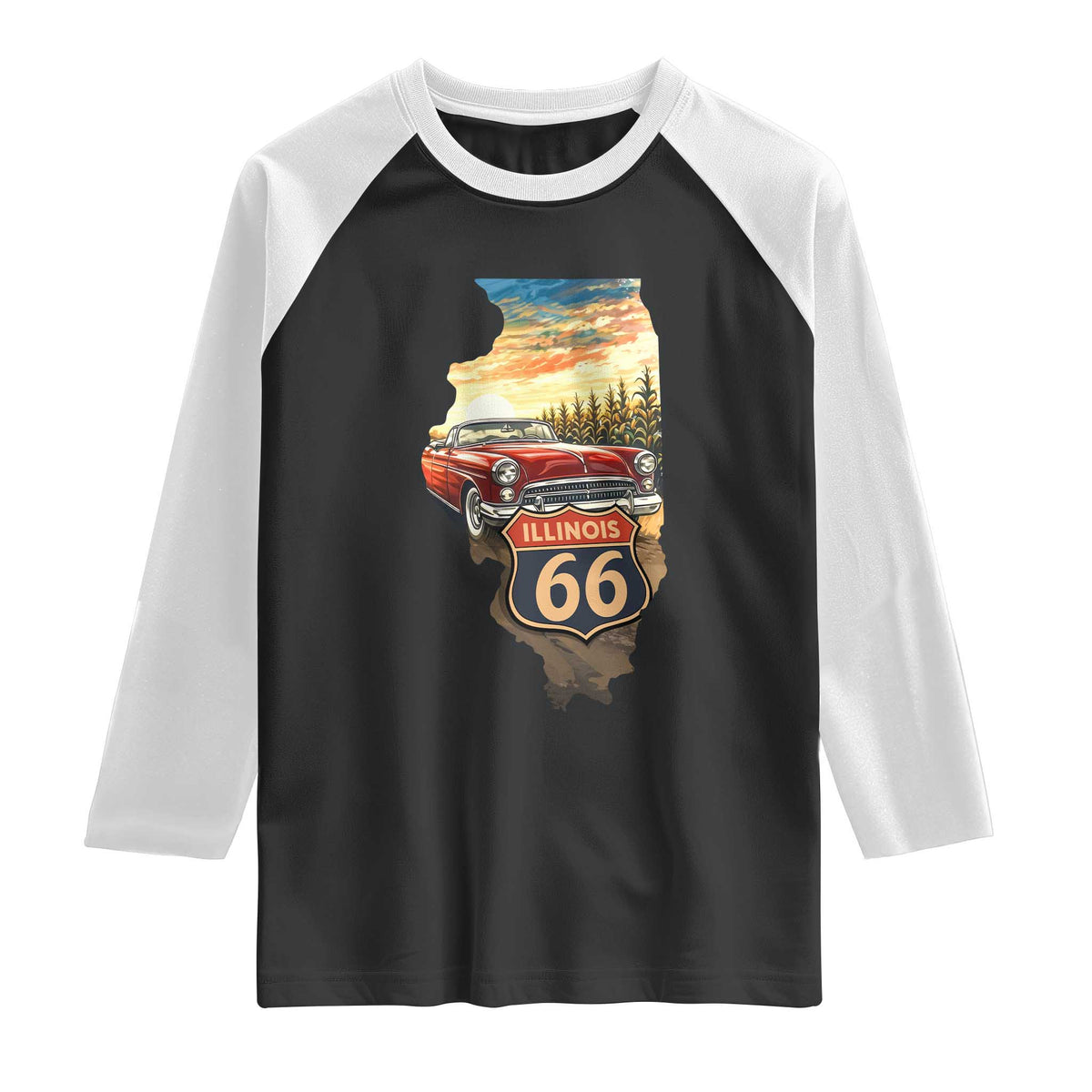 Route Highway 66 Illinois State Pride Raglan Shirt Mother Road Travel Gift