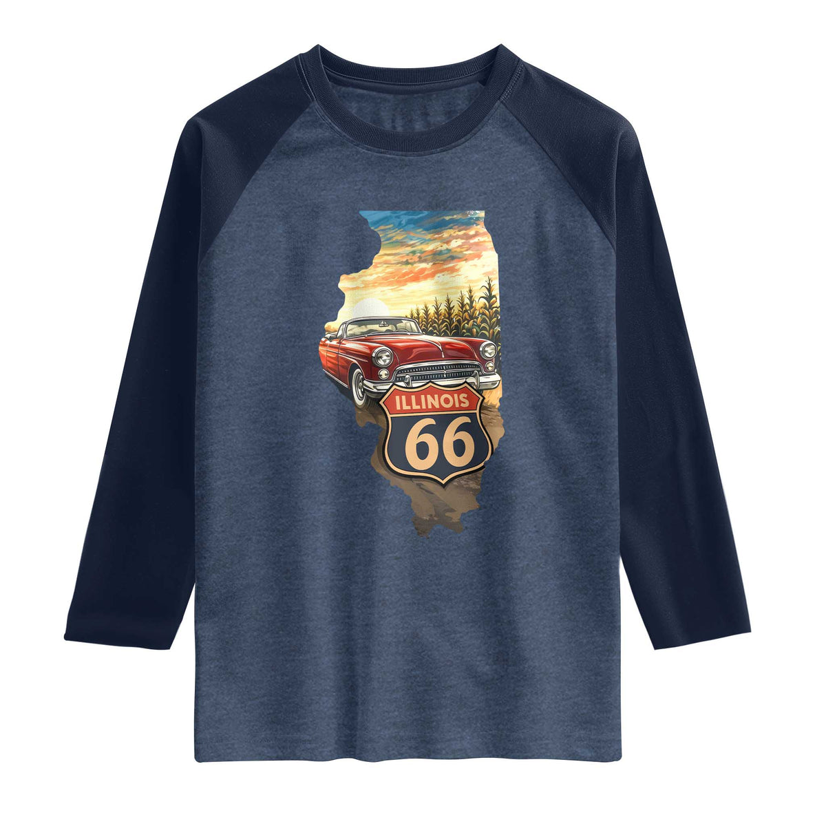 Route Highway 66 Illinois State Pride Raglan Shirt Mother Road Travel Gift