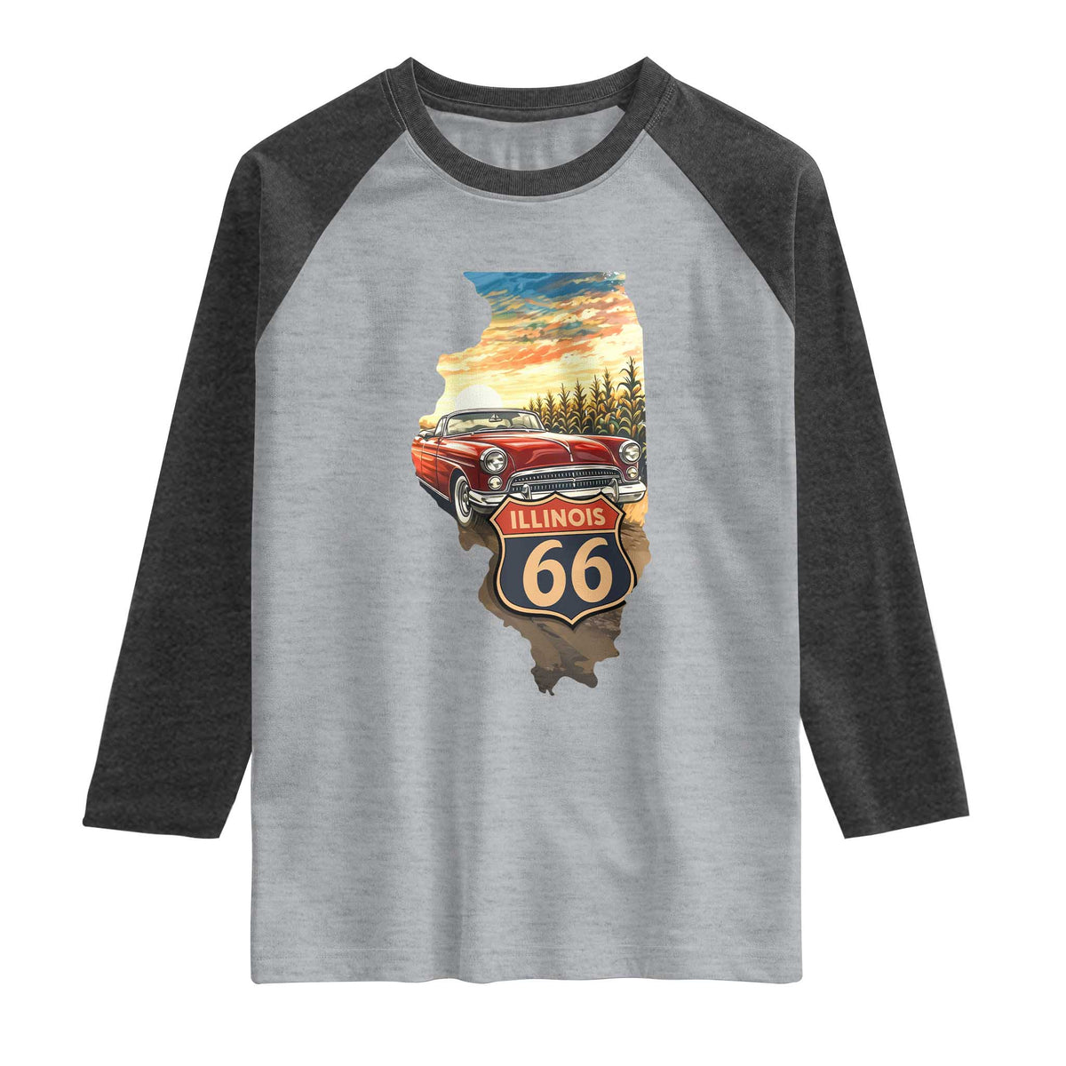 Route Highway 66 Illinois State Pride Raglan Shirt Mother Road Travel Gift