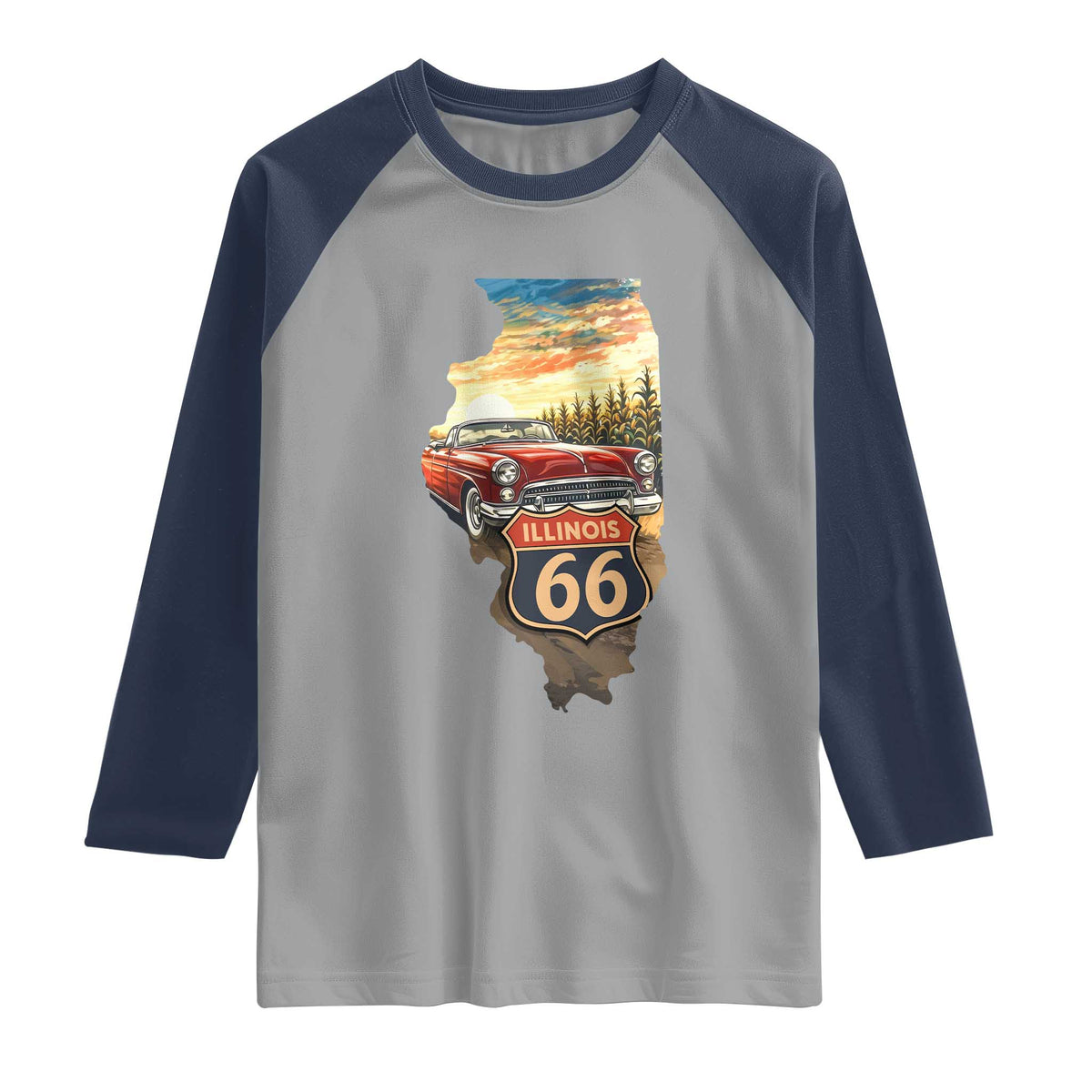 Route Highway 66 Illinois State Pride Raglan Shirt Mother Road Travel Gift