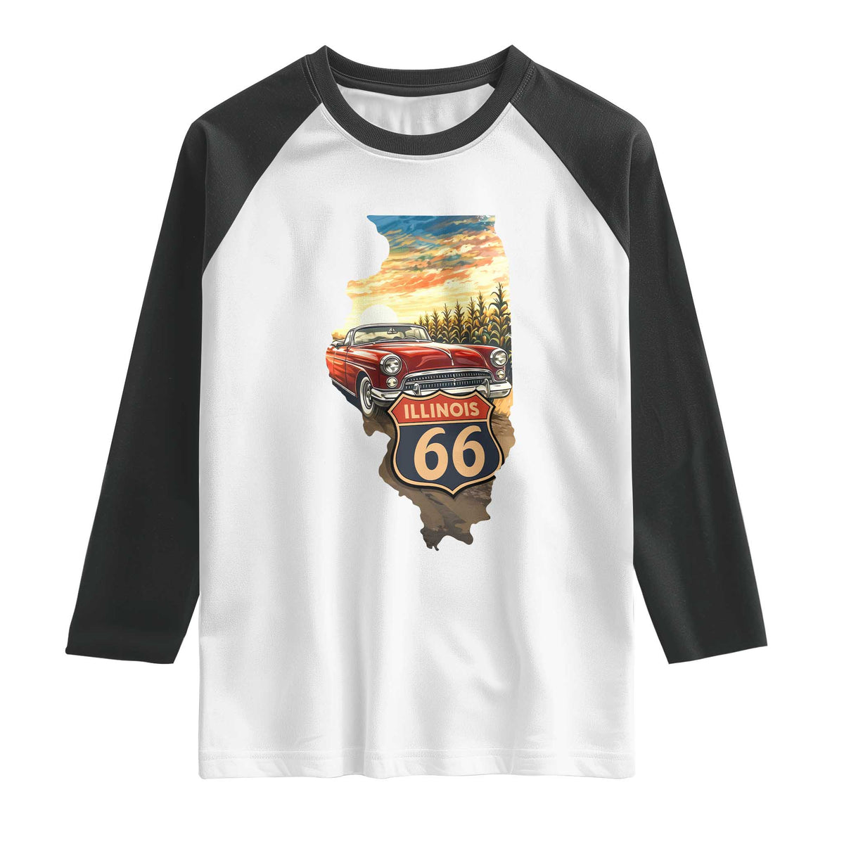 Route Highway 66 Illinois State Pride Raglan Shirt Mother Road Travel Gift