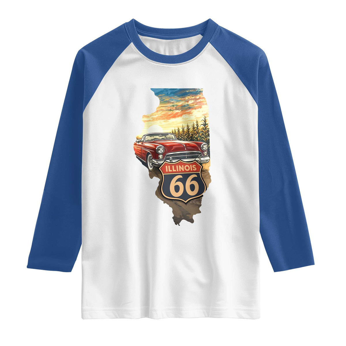 Route Highway 66 Illinois State Pride Raglan Shirt Mother Road Travel Gift