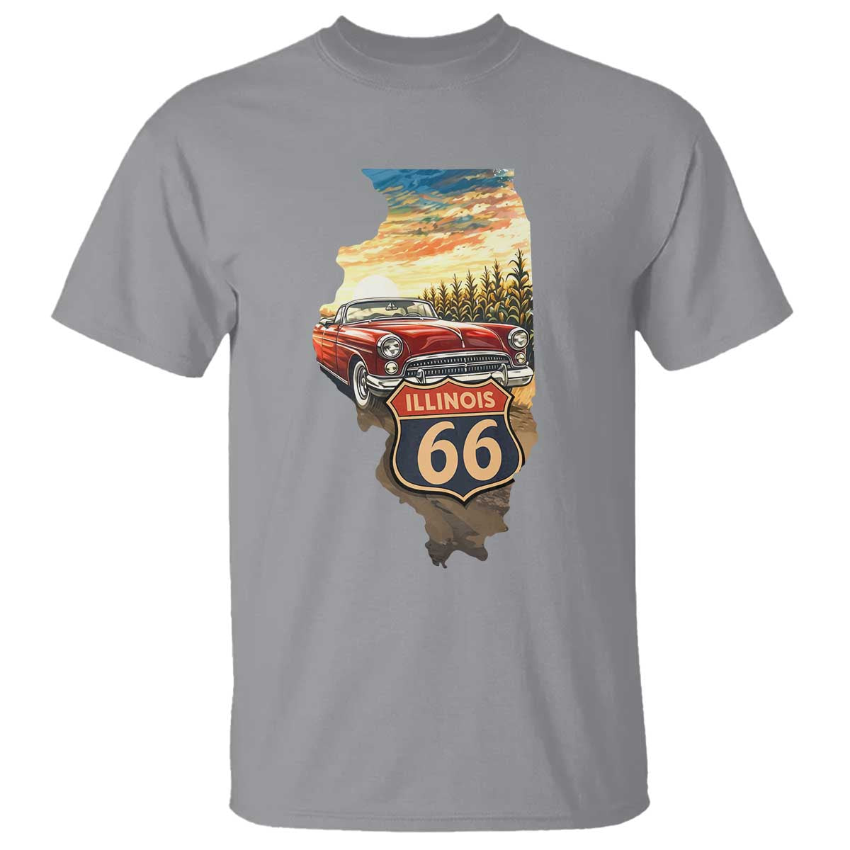 Route Highway 66 Illinois State Pride T Shirt Mother Road Travel Gift