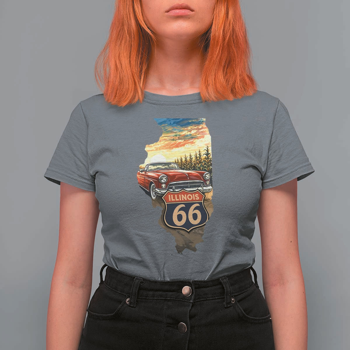 Route Highway 66 Illinois State Pride T Shirt For Women Mother Road Travel Gift