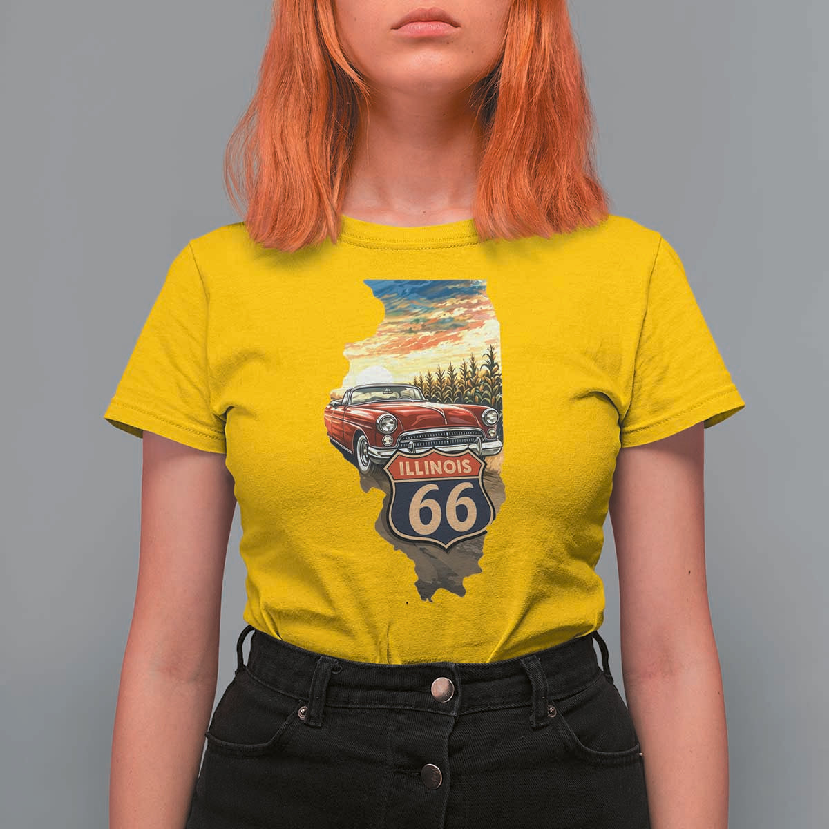 Route Highway 66 Illinois State Pride T Shirt For Women Mother Road Travel Gift