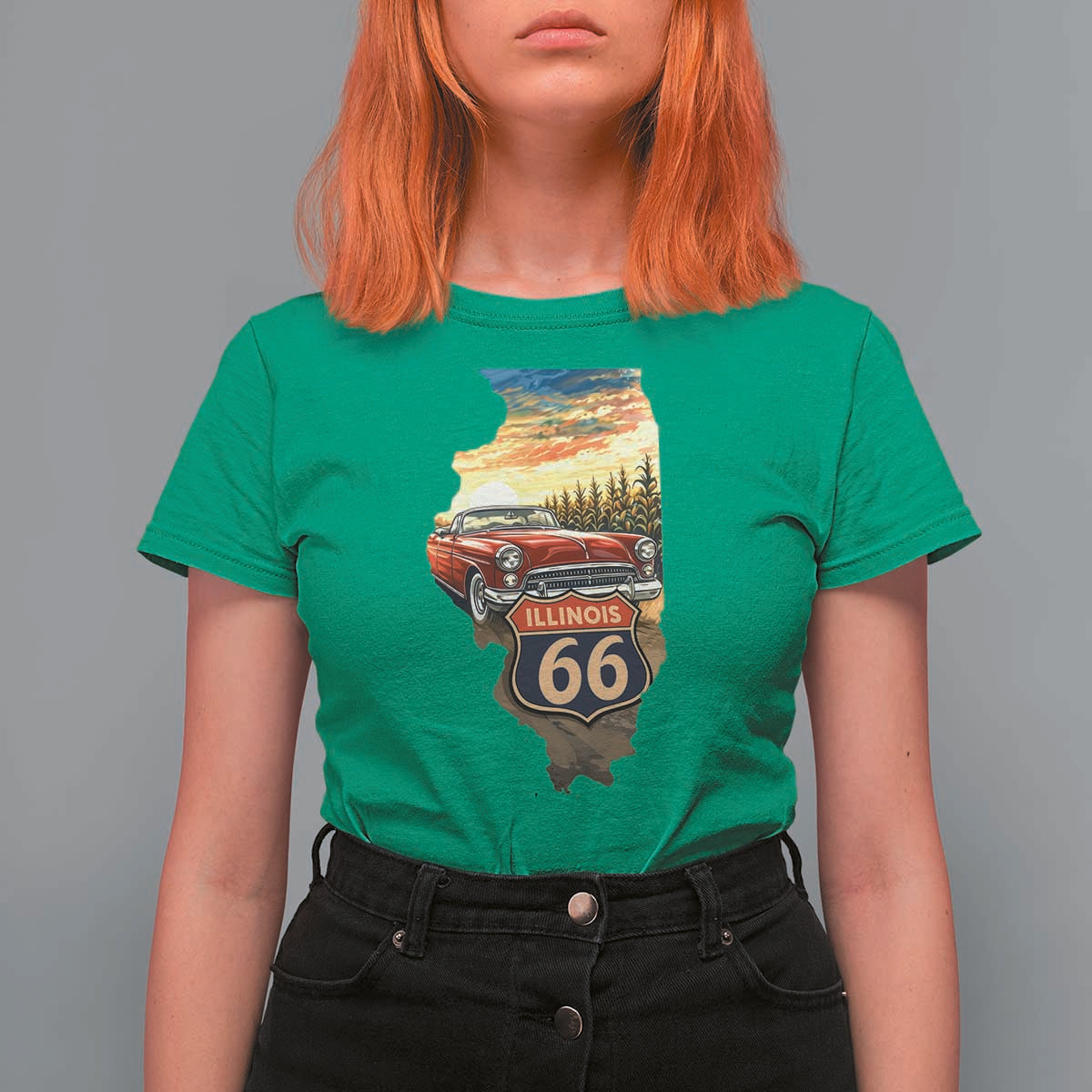 Route Highway 66 Illinois State Pride T Shirt For Women Mother Road Travel Gift
