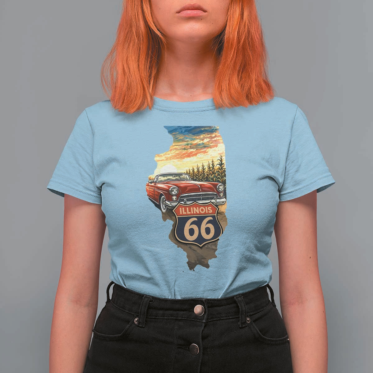 Route Highway 66 Illinois State Pride T Shirt For Women Mother Road Travel Gift