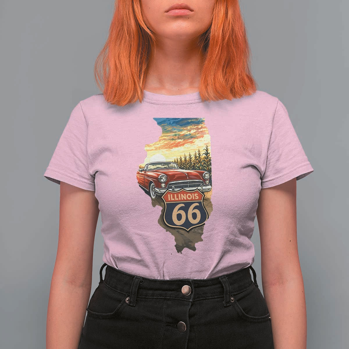 Route Highway 66 Illinois State Pride T Shirt For Women Mother Road Travel Gift