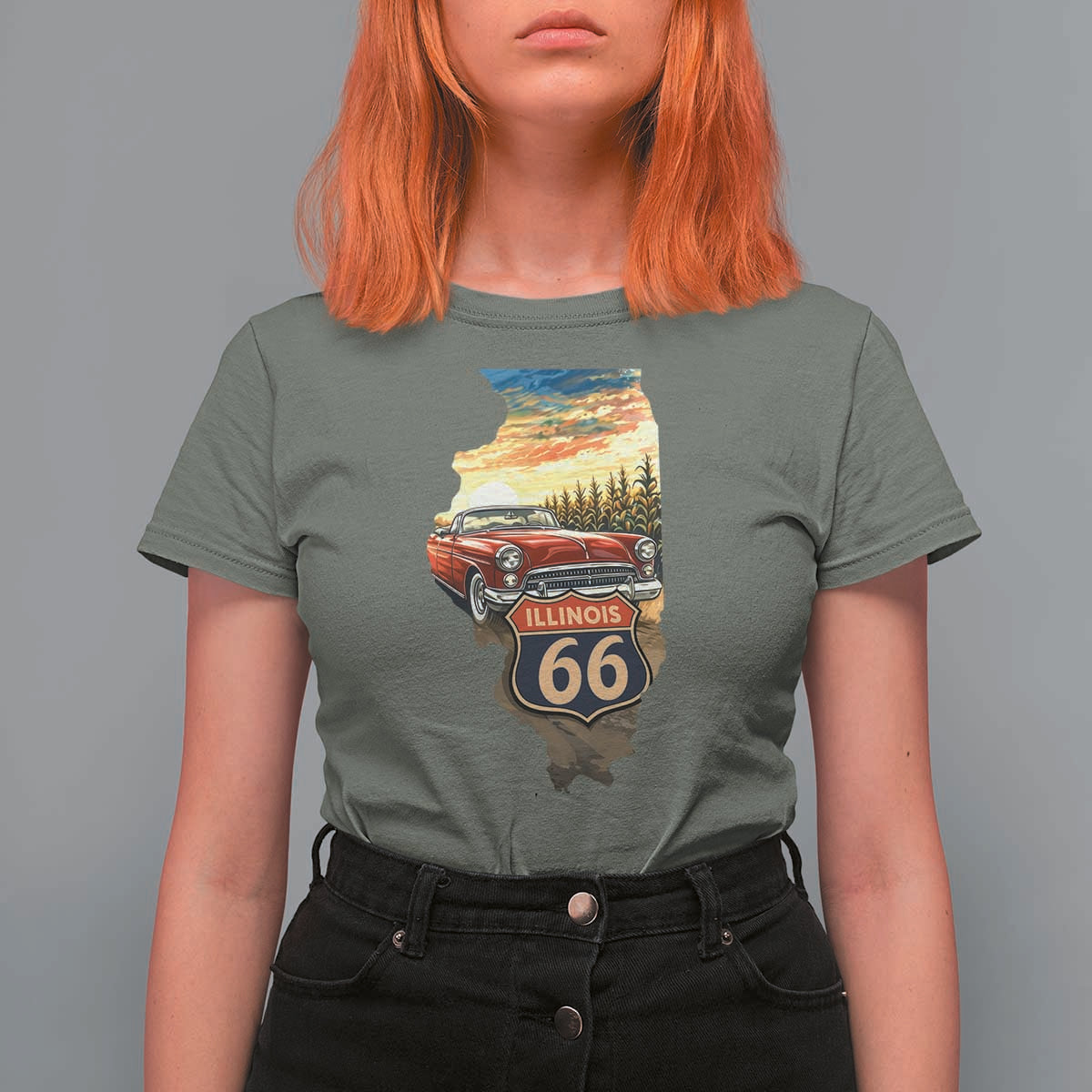 Route Highway 66 Illinois State Pride T Shirt For Women Mother Road Travel Gift