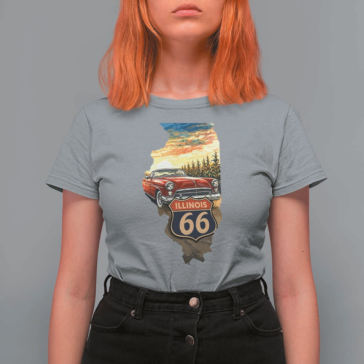 Route Highway 66 Illinois State Pride T Shirt For Women Mother Road Travel Gift