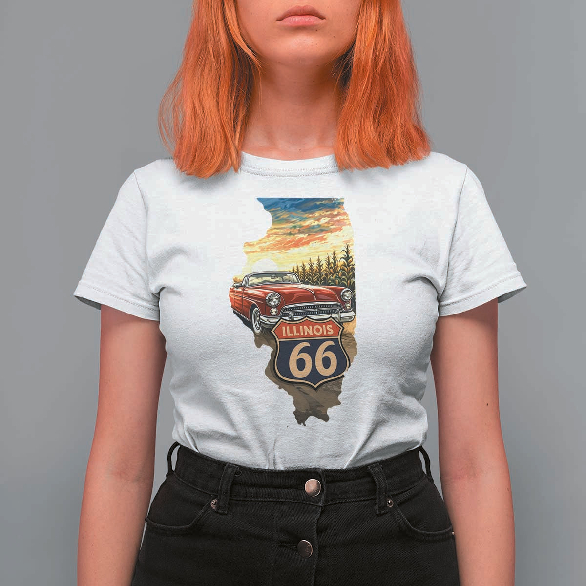 Route Highway 66 Illinois State Pride T Shirt For Women Mother Road Travel Gift