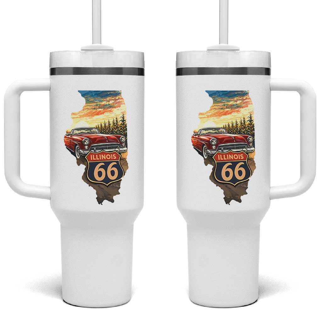 Route Highway 66 Illinois State Pride Tumbler With Handle Mother Road Travel Gift