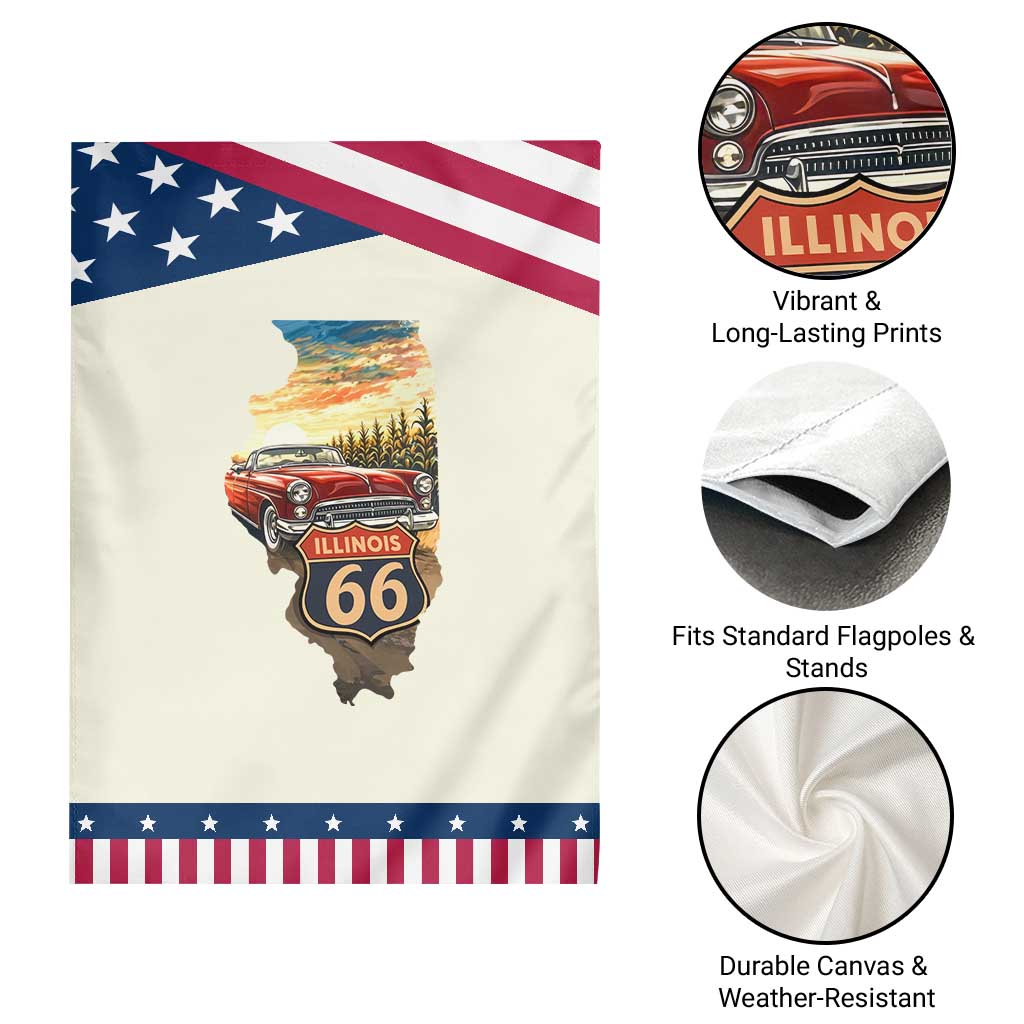Route Highway 66 Illinois State Pride Garden Flag Mother Road Travel Gift