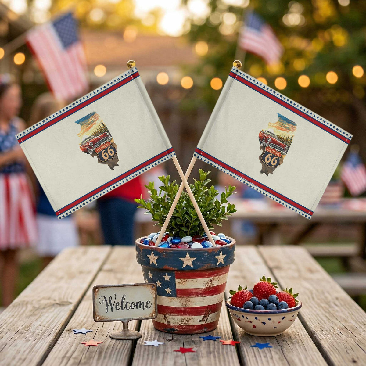 Route Highway 66 Illinois State Pride Patriotic Handheld Flag Mother Road Travel Gift
