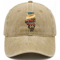 Route Highway 66 Illinois State Pride Washed Cotton Baseball Cap Mother Road Travel Gift