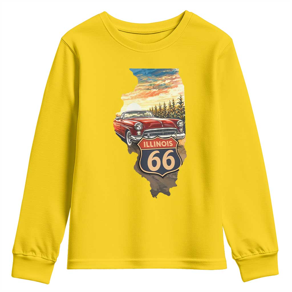 Route Highway 66 Illinois State Pride Youth Sweatshirt Mother Road Travel Gift
