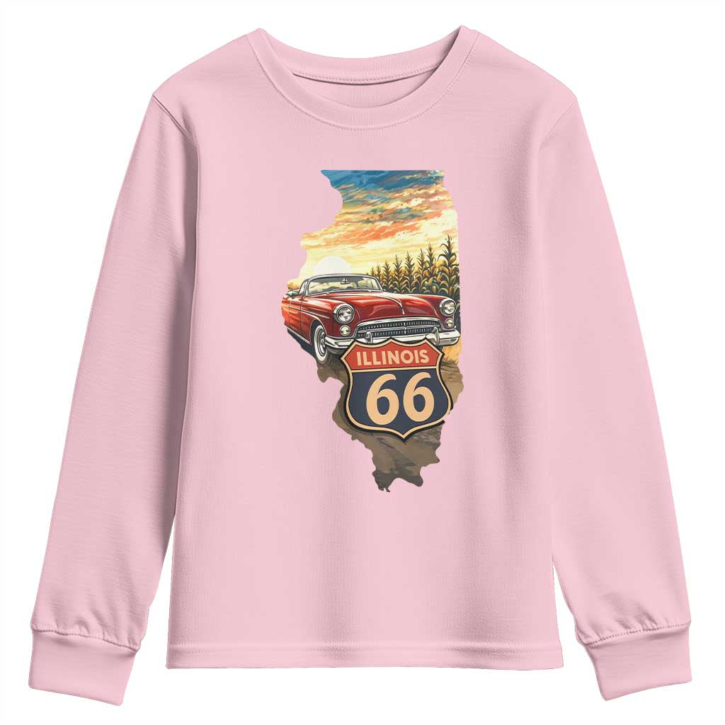 Route Highway 66 Illinois State Pride Youth Sweatshirt Mother Road Travel Gift