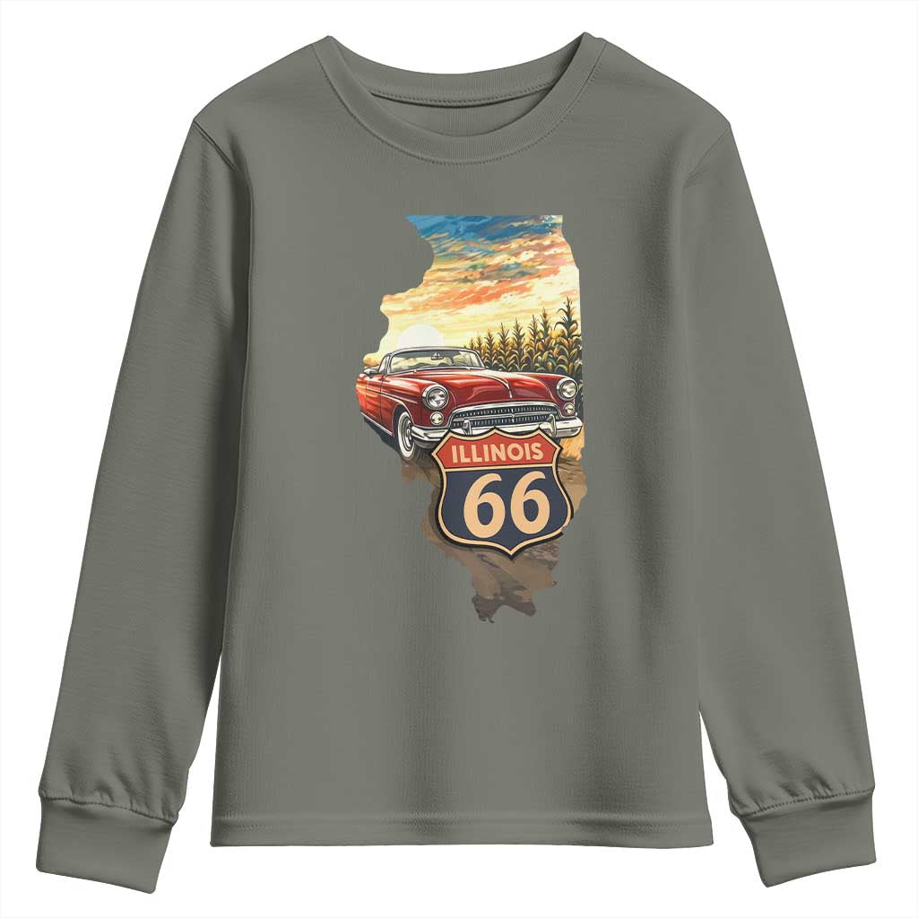 Route Highway 66 Illinois State Pride Youth Sweatshirt Mother Road Travel Gift