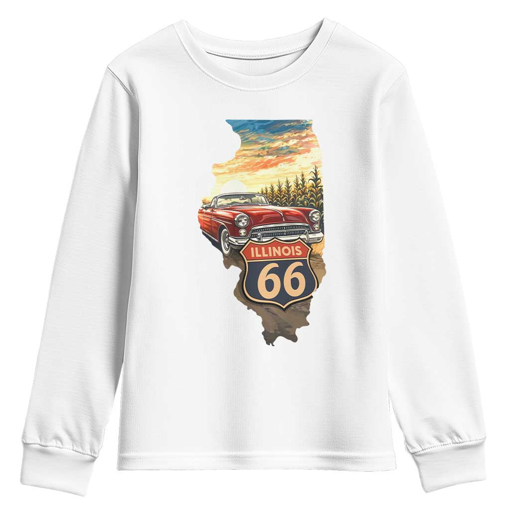 Route Highway 66 Illinois State Pride Youth Sweatshirt Mother Road Travel Gift