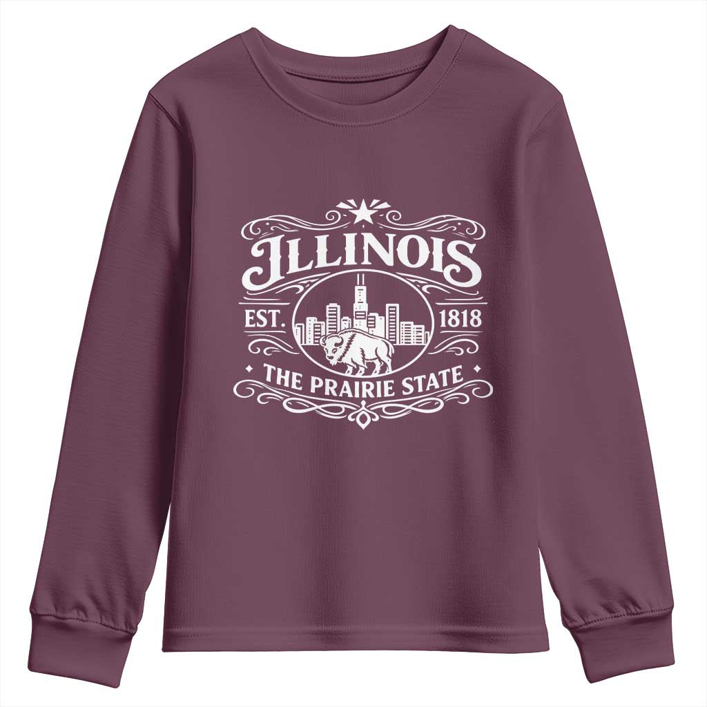 The Prairie State Illinois Souvenir Youth Sweatshirt Historic Midwest Gift