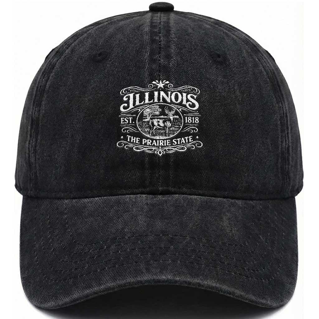 Illinois State Pride Washed Cotton Baseball Cap The Prairie State Souvenir Gift