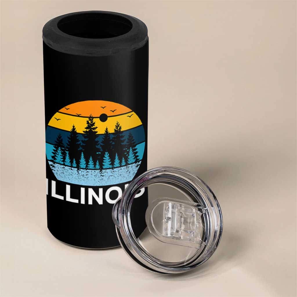 Vintage Illinois Mountain Forest 4 in 1 Can Cooler Tumbler Nature Adventure Gift