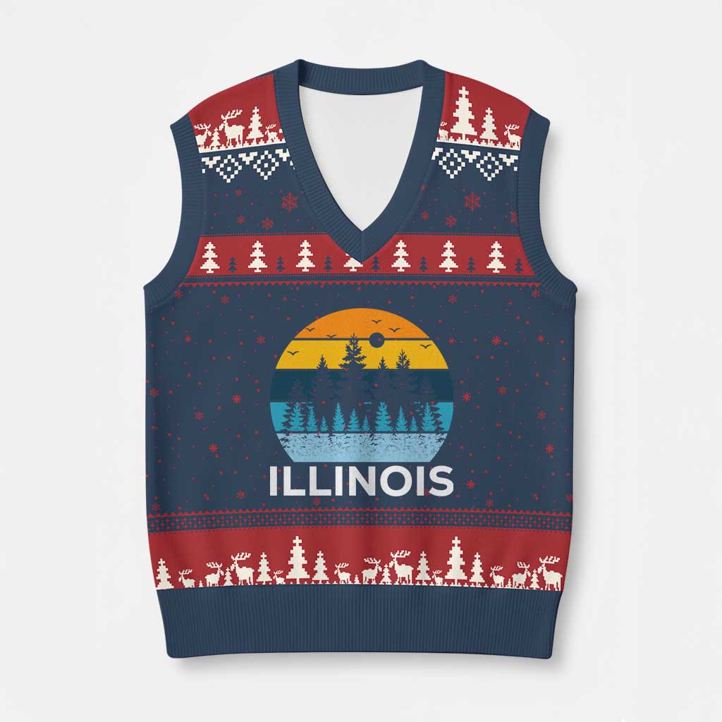 Vintage Illinois Mountain Forest V-Neck Knit Sweater Vest Nature Adventure Gift
