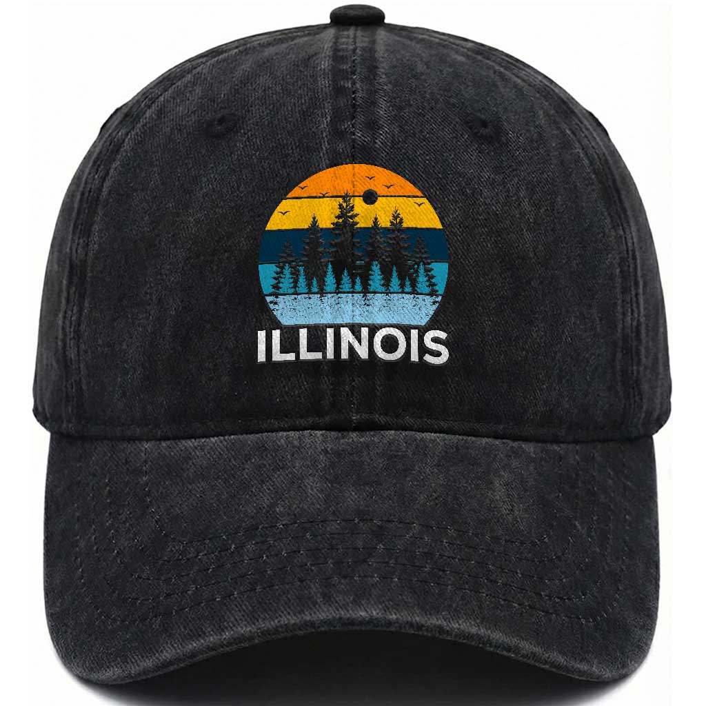 Vintage Illinois Mountain Forest Washed Cotton Baseball Cap Nature Adventure Gift