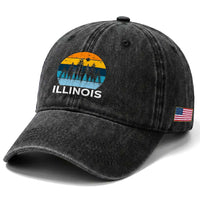 Vintage Illinois Mountain Forest Washed Cotton Baseball Cap Nature Adventure Gift
