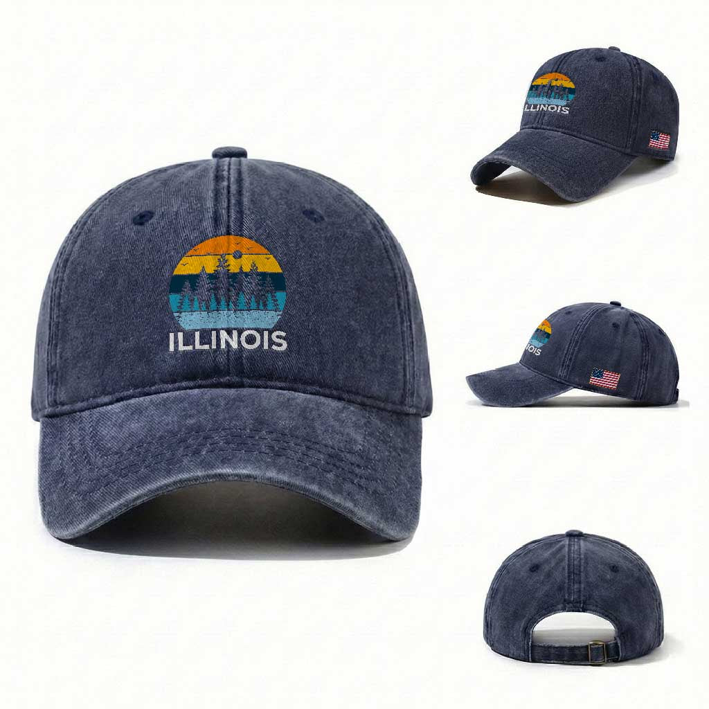 Vintage Illinois Mountain Forest Washed Cotton Baseball Cap Nature Adventure Gift