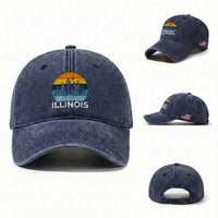 Vintage Illinois Mountain Forest Washed Cotton Baseball Cap Nature Adventure Gift