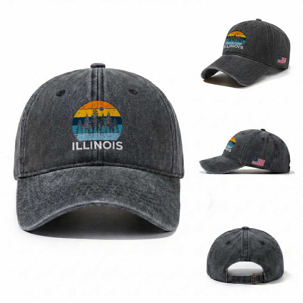 Vintage Illinois Mountain Forest Washed Cotton Baseball Cap Nature Adventure Gift