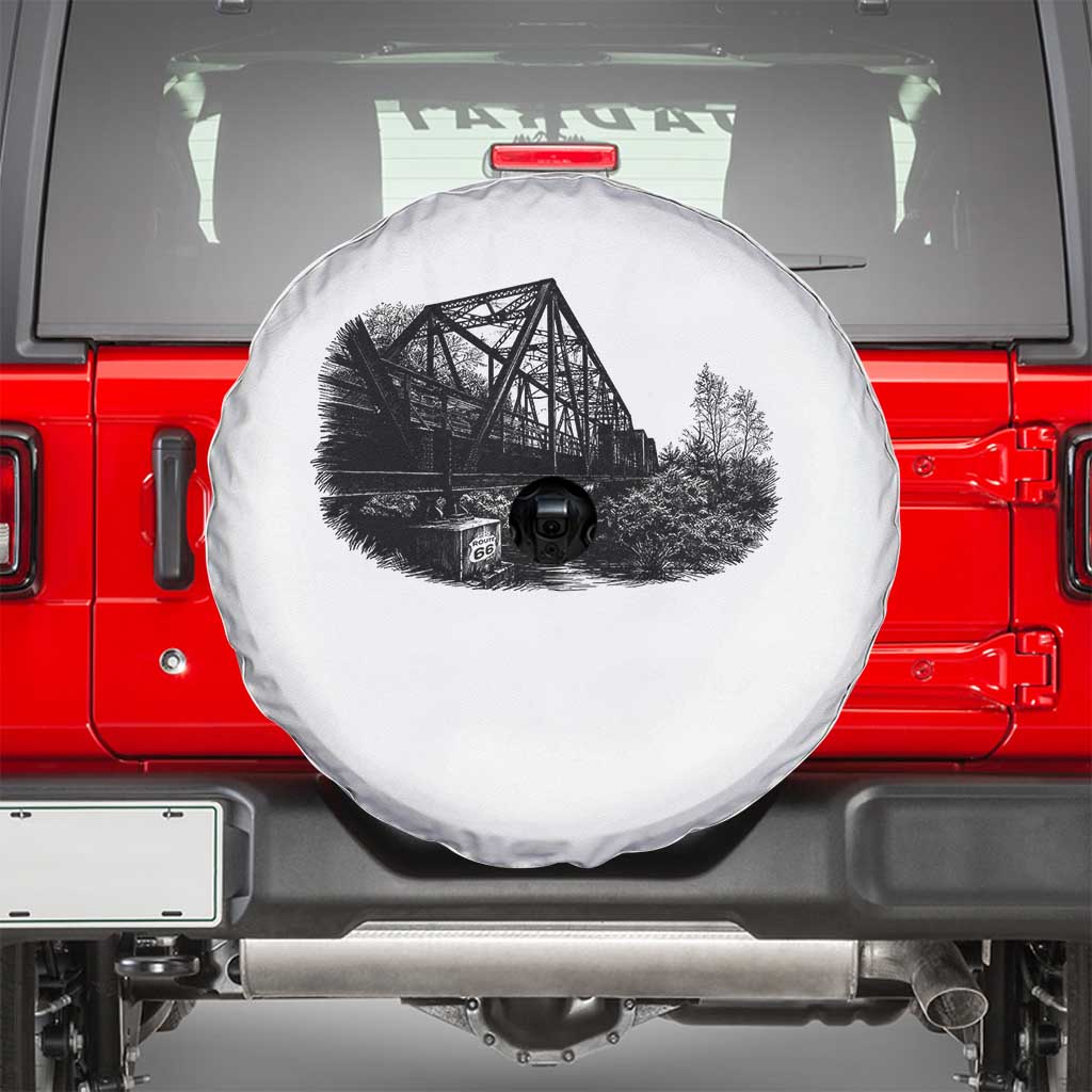 Mother Road Adventure Graphic Spare Tire Cover Vintage Route Highway 66 Bridge