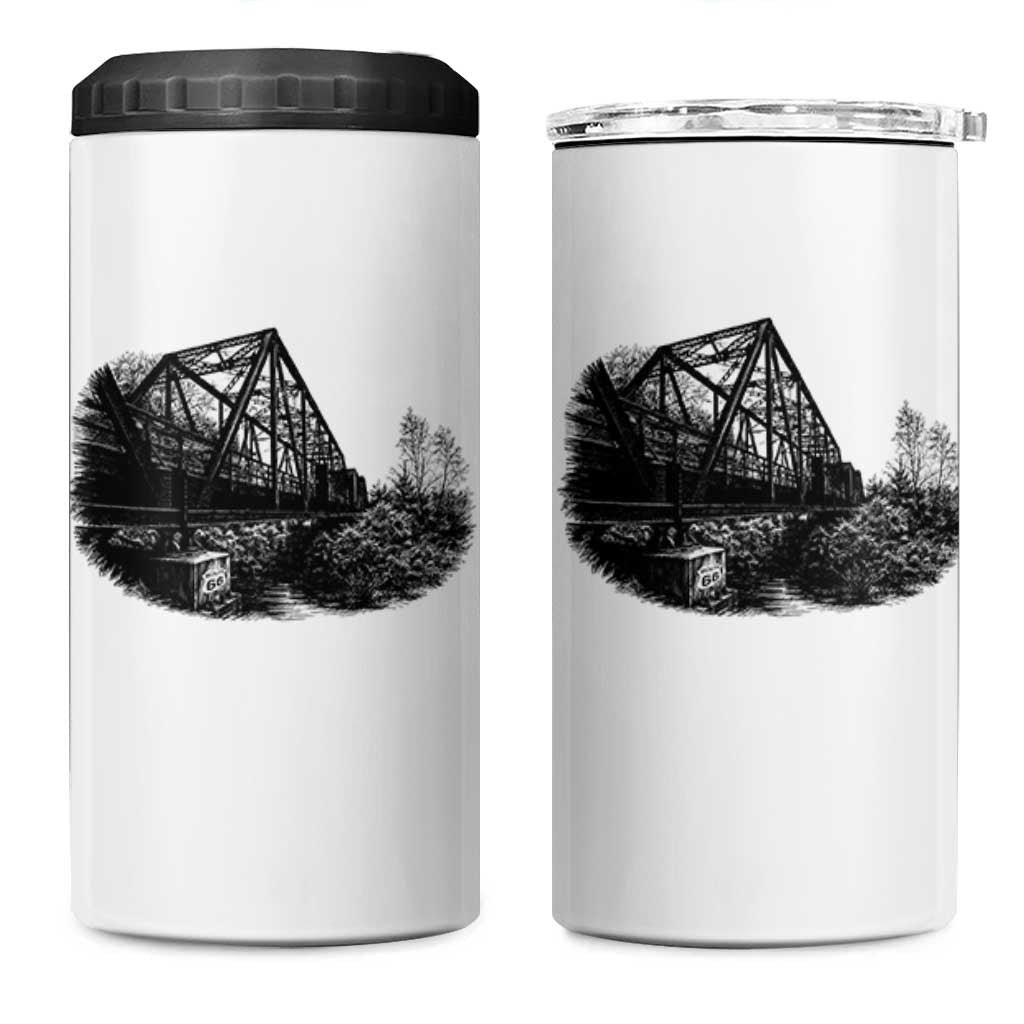 Mother Road Adventure Graphic 4 in 1 Can Cooler Tumbler Vintage Route Highway 66 Bridge