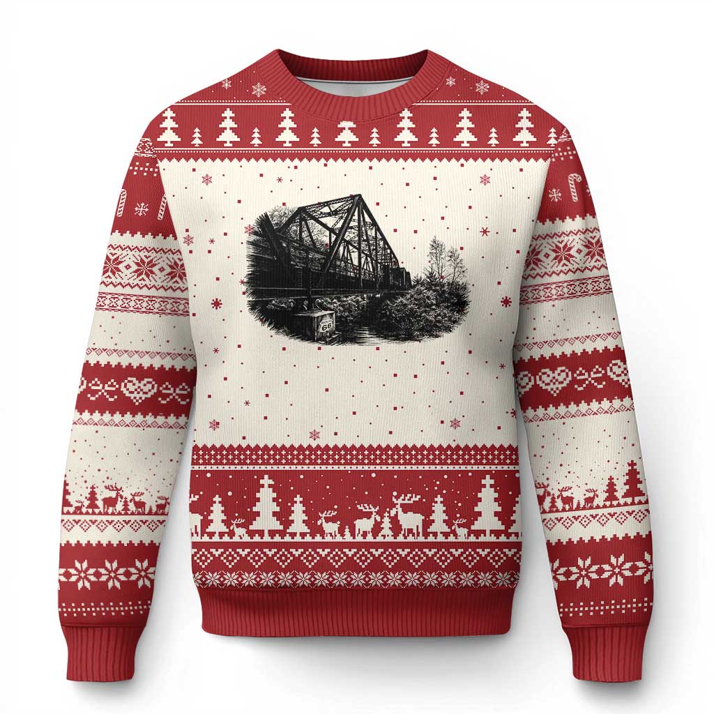Mother Road Adventure Graphic Ugly Christmas Sweater Vintage Route Highway 66 Bridge