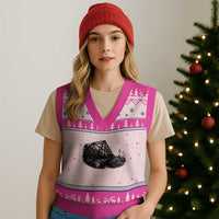 Mother Road Adventure Graphic V-Neck Knit Sweater Vest Vintage Route Highway 66 Bridge